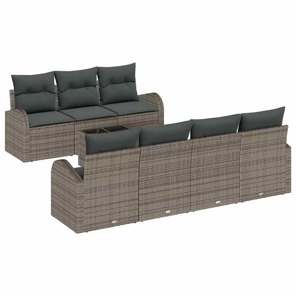 Garden Sofa Set 8 Piece Modular Outdoor Seating Grey Poly Rattan with Glass