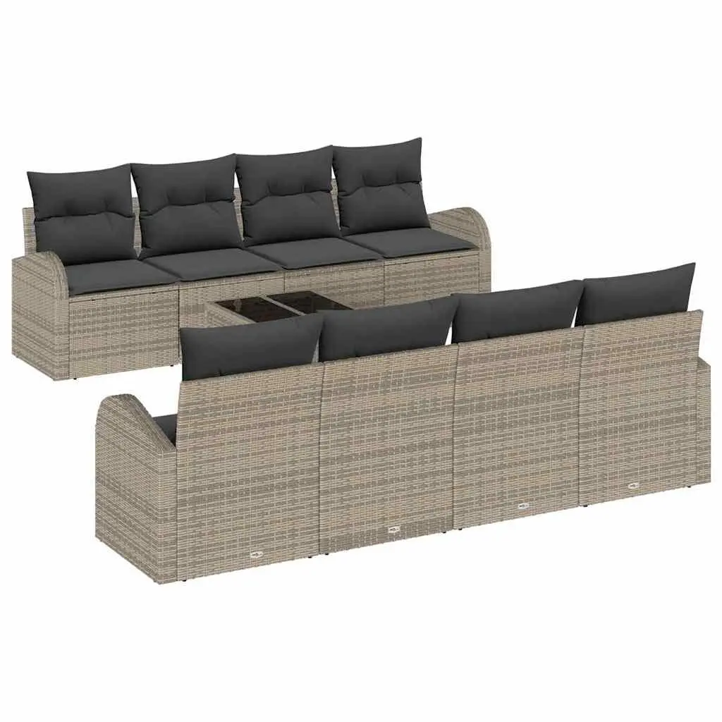 Garden Sofa Set Modular Poly Rattan 9 Pieces Grey Outdoor Seating with Storage