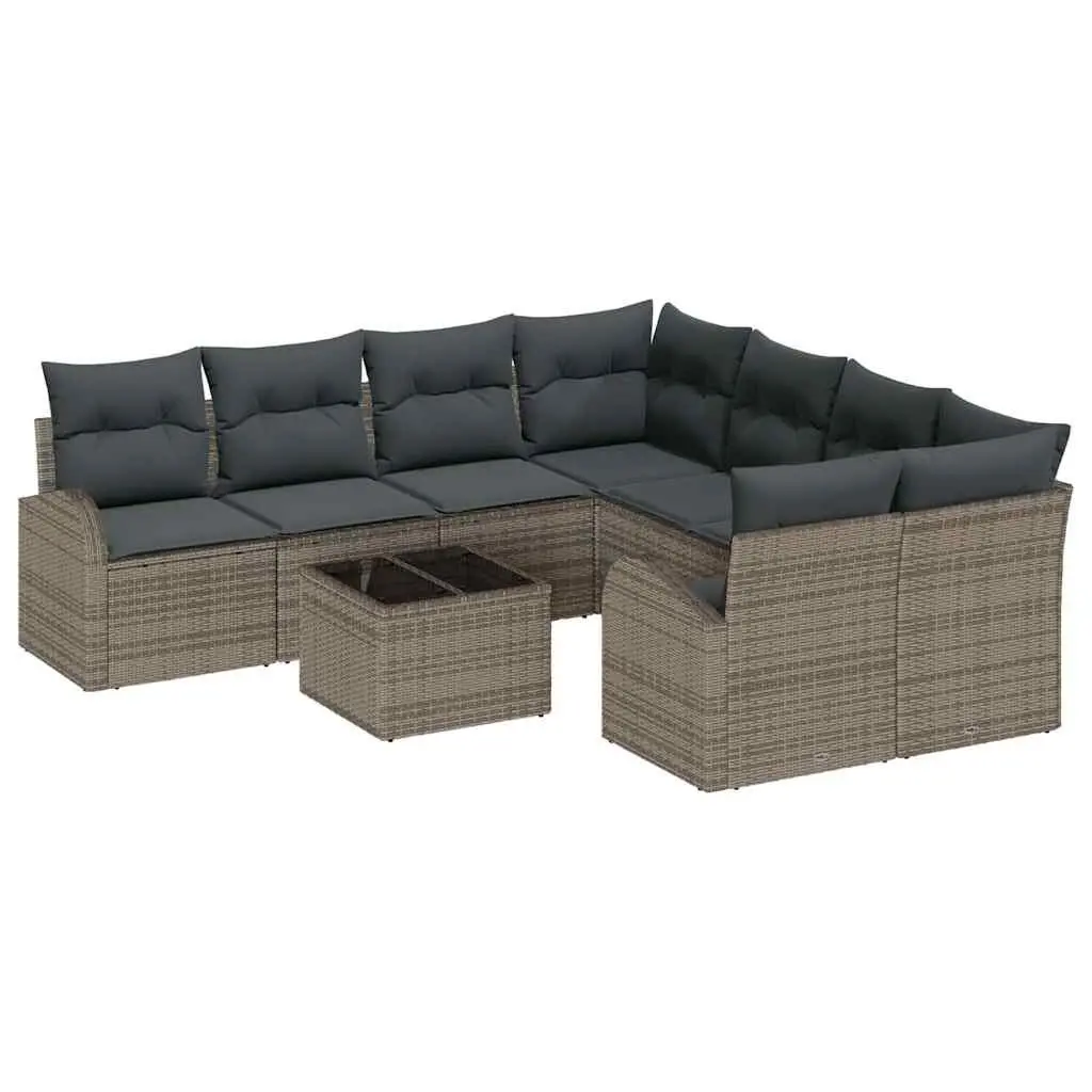Outdoor Sofa Set 9 Pcs Poly Rattan Garden Furniture with Storage Cushions Grey