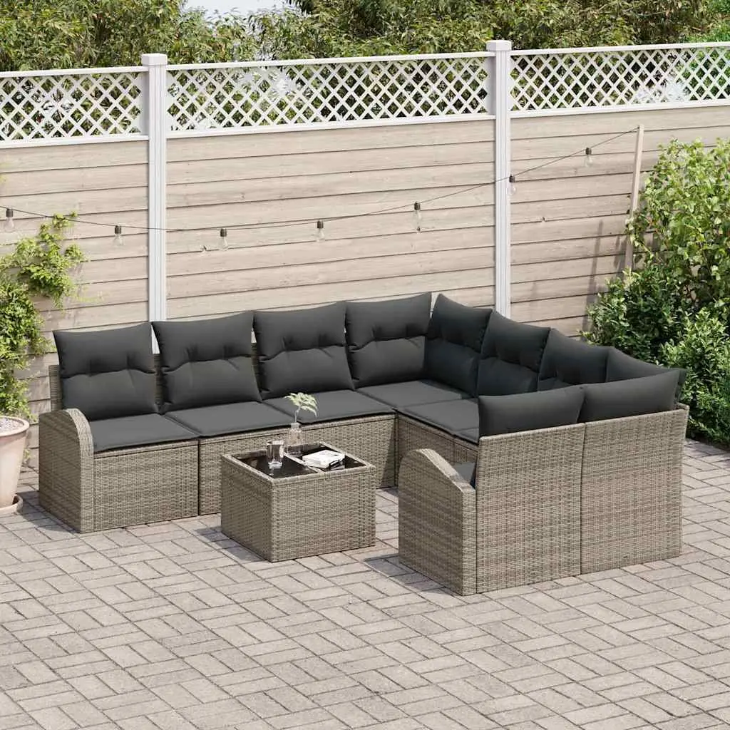 Outdoor Sofa Set 9 Pcs Poly Rattan Garden Furniture with Storage Cushions Grey
