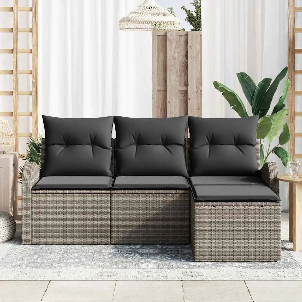 Outdoor Sofa Set 4 Piece Poly Rattan Grey Garden Furniture