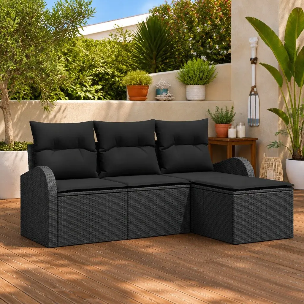 Outdoor Garden Sofa Set Poly Rattan Modular 4 Piece Black