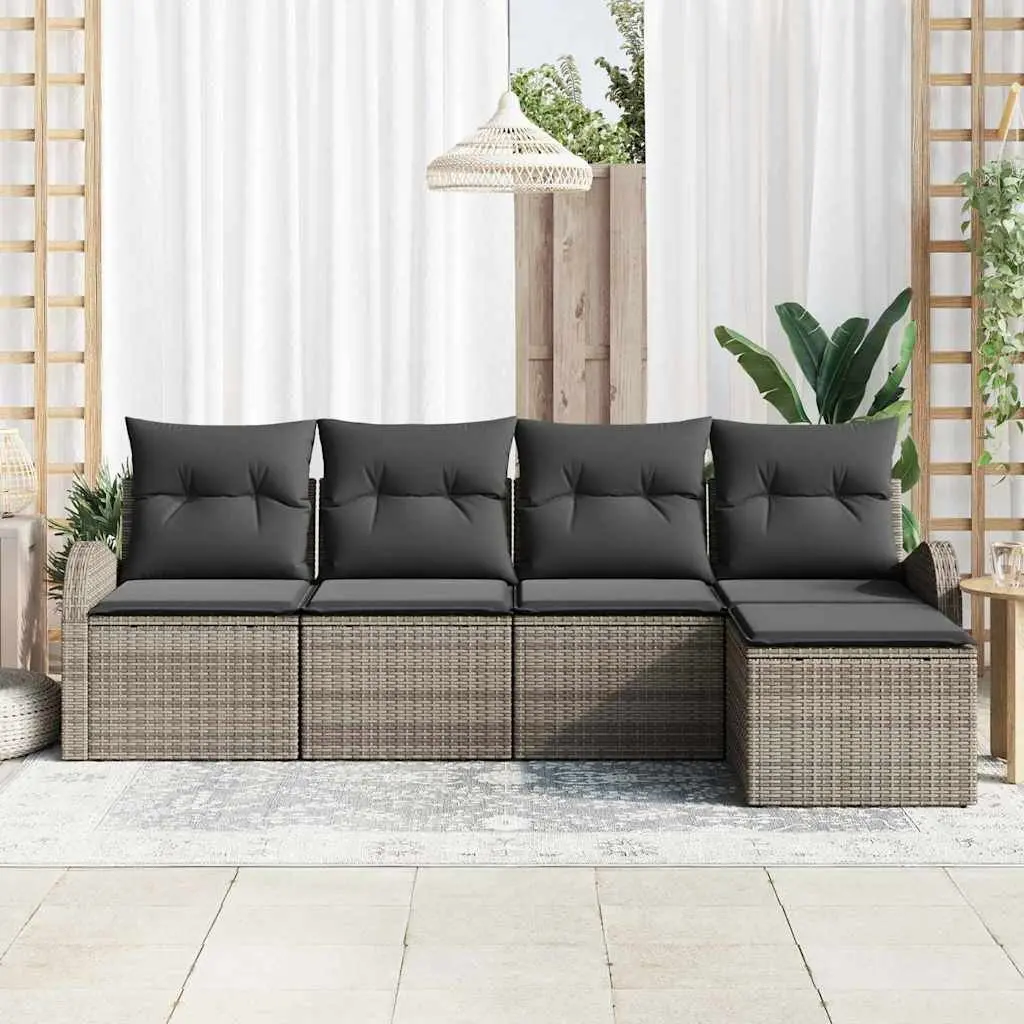 Outdoor Garden Sofa Set 5 Piece Modular Grey Poly Rattan with Storage Cushions