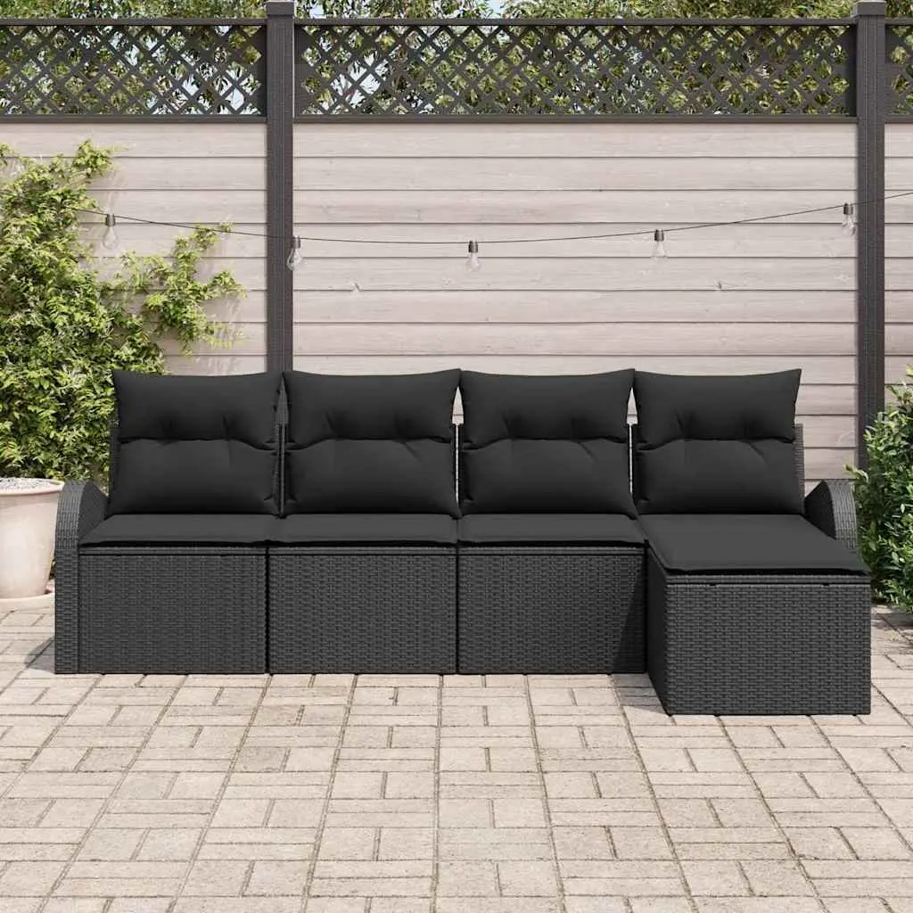 5 Piece Outdoor Sofa Set Modular Poly Rattan Black with Cushions and Storage