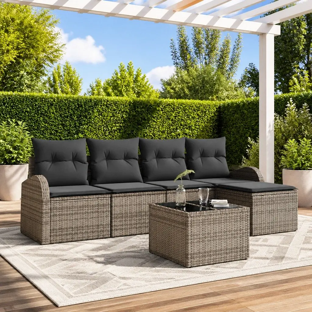 6 Piece Modular Garden Furniture Set Outdoor Sofa Grey with Cushions and Storage Compartments