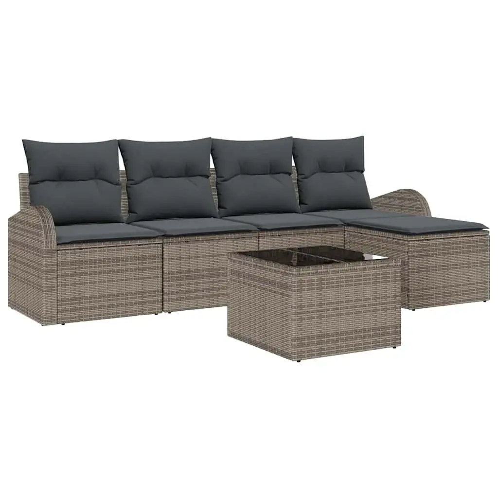 6 Piece Modular Garden Furniture Set Outdoor Sofa Grey with Cushions and Storage Compartments