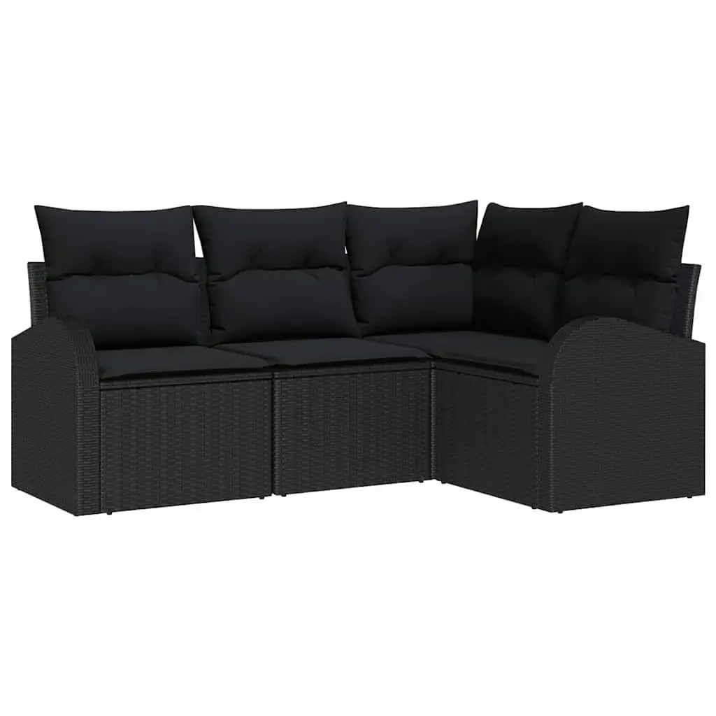 Outdoor Garden Sofa Set 4 Pieces Modular Patio Furniture Black Poly Rattan