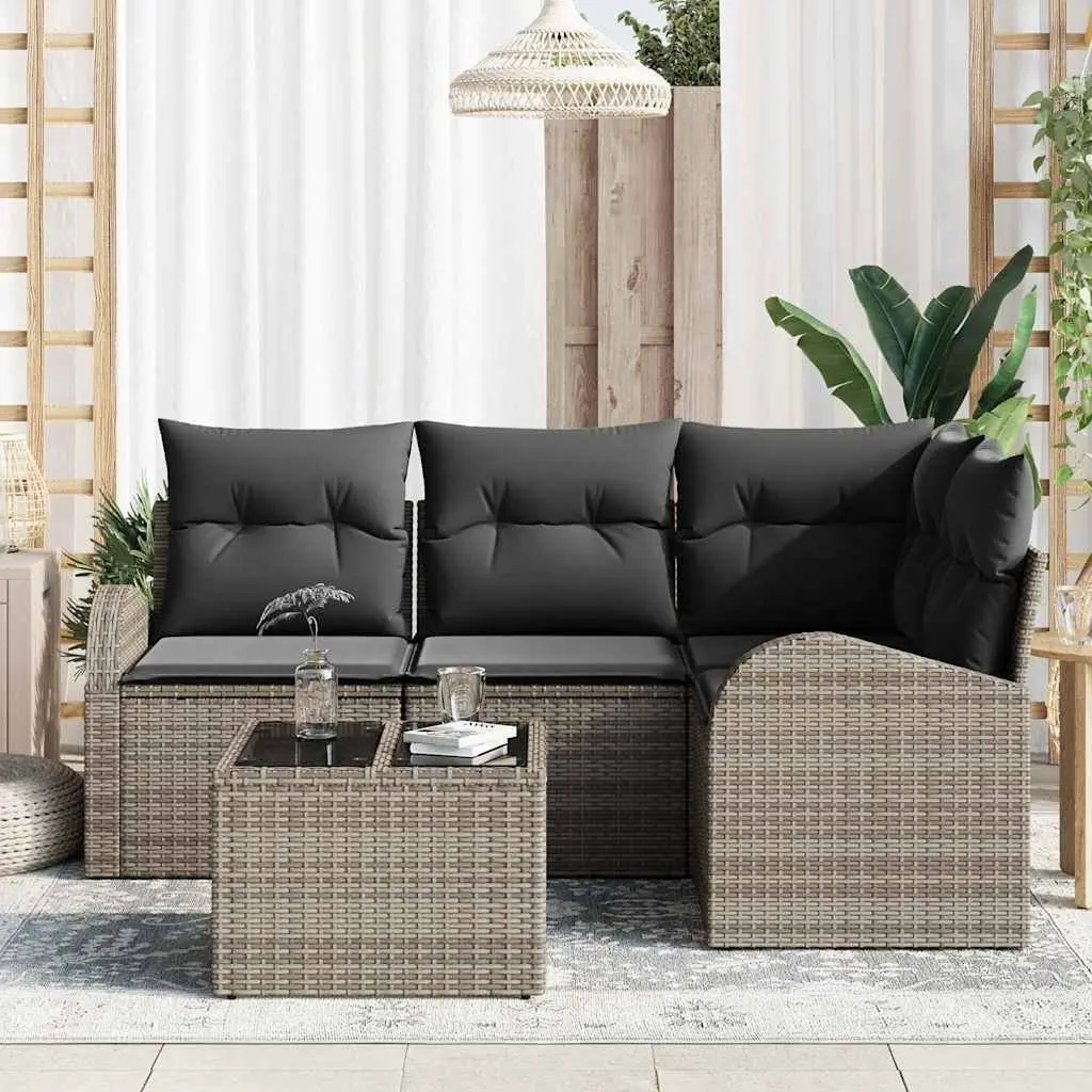 Garden Sofa Set Modular Outdoor Furniture 5 Pieces Grey Poly Rattan