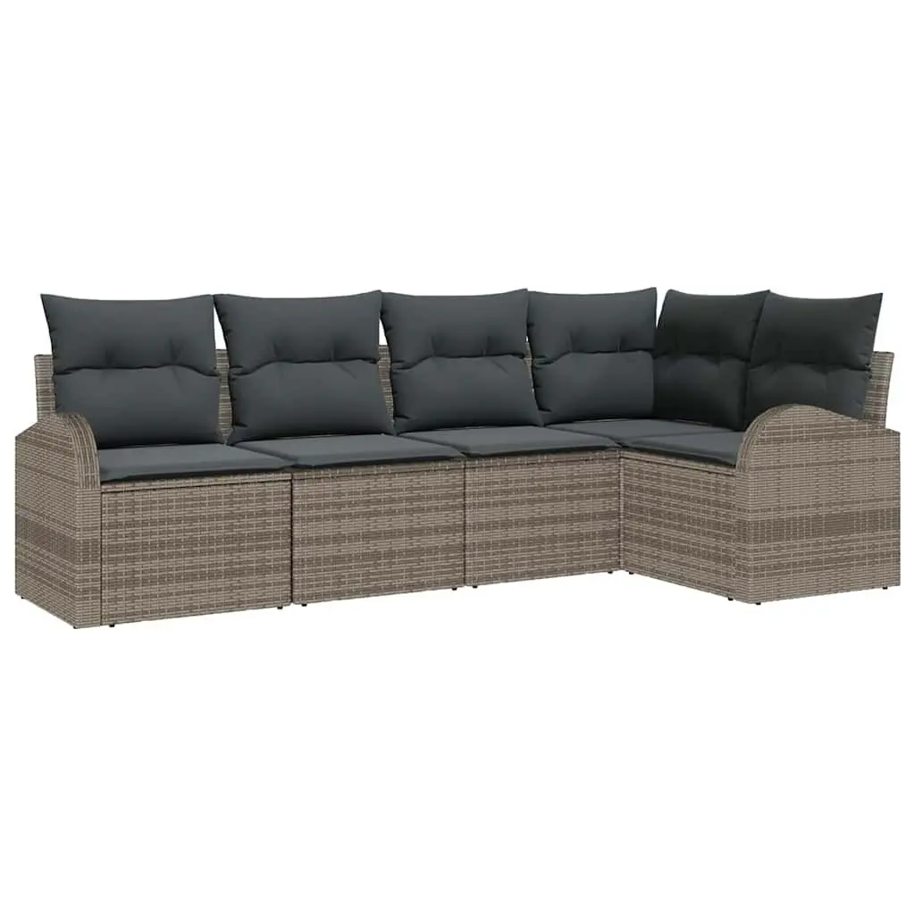 Garden Sofa Set 5 Pieces Grey Poly Rattan Modular Outdoor Furniture Patio