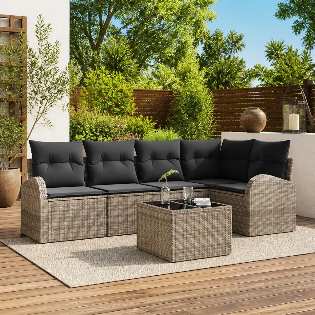 Garden Sofa Set 6 Pcs Grey Modular Outdoor Furniture Poly Rattan Patio Sectional