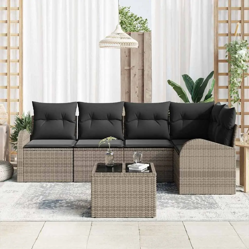 Garden Sofa Set 6 Pcs Grey Modular Outdoor Furniture Poly Rattan Patio Sectional