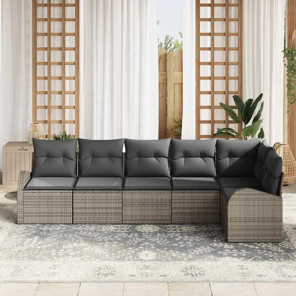 Garden Sofa Set 6 Pieces Grey Poly Rattan Outdoor Furniture with Cushions