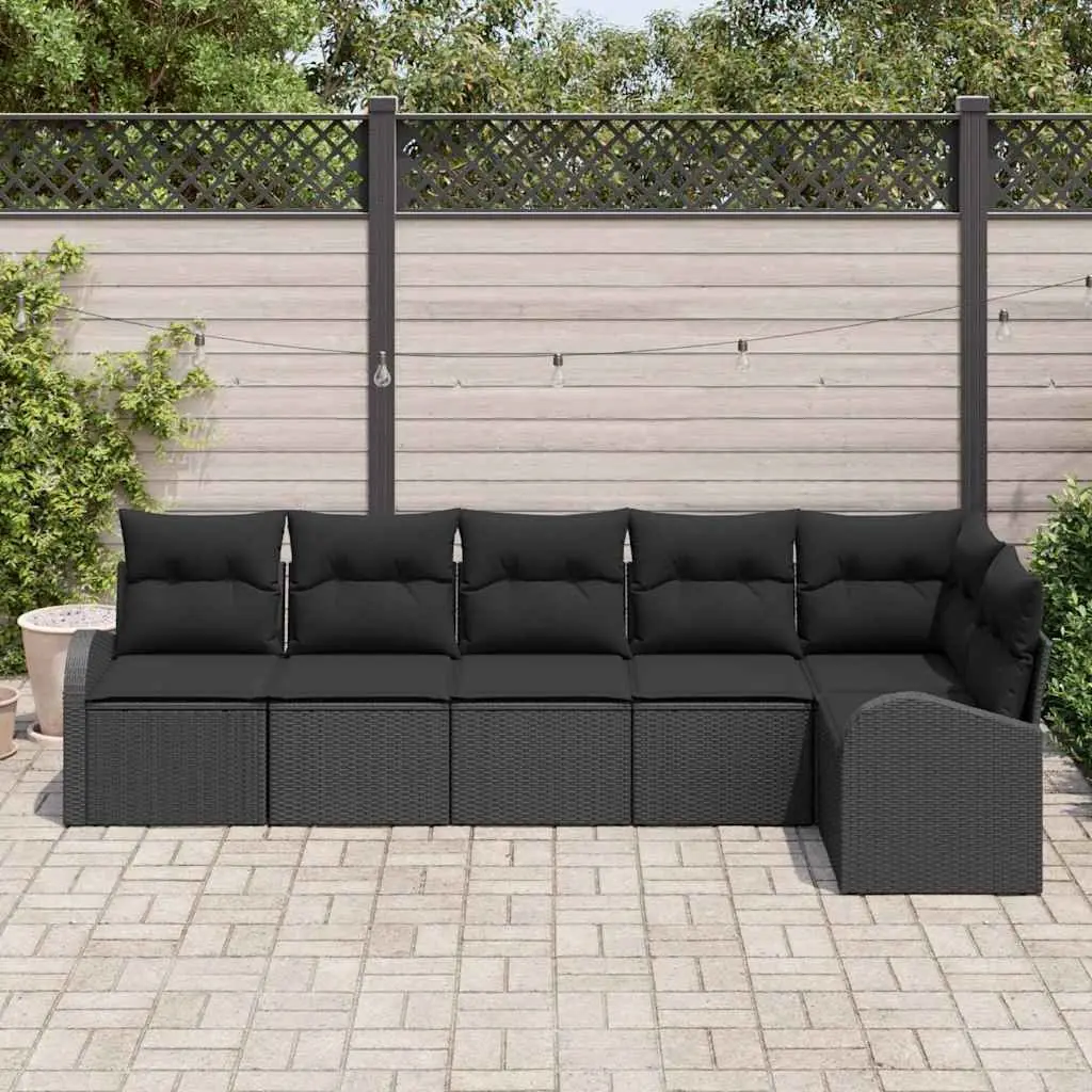 Garden Sofa Set Poly Rattan 6 Piece Black Outdoor Furniture with Cushions