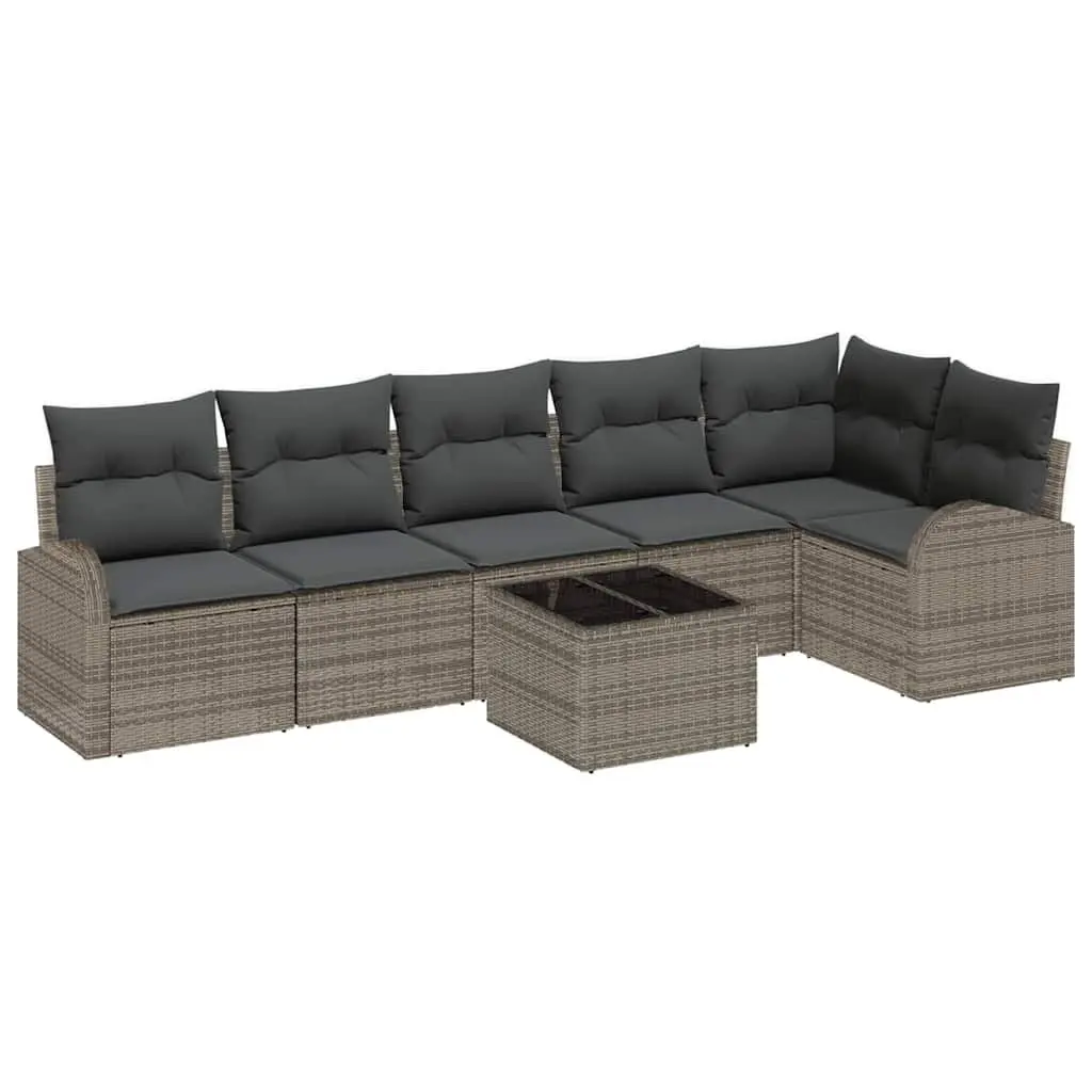 Garden Sofa Set 7 Pieces Grey Poly Rattan Outdoor Furniture Patio Lounge Cushion