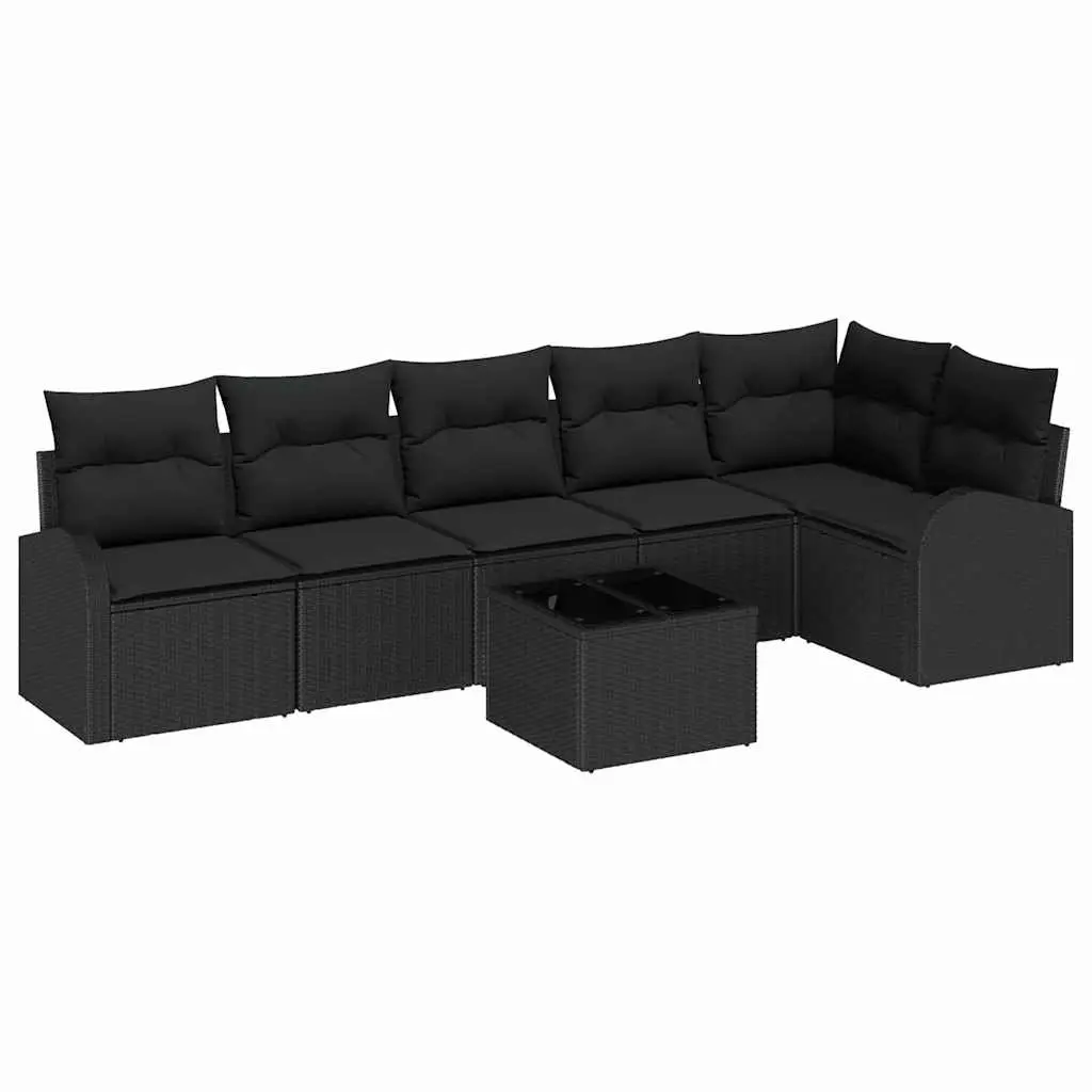 7 Piece Outdoor Sofa Set Poly Rattan with Black Cushions Steel Frame Garden Patio Seating