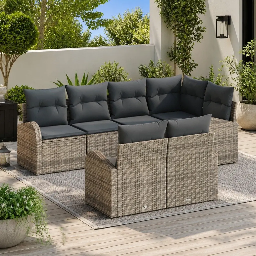 Garden Sofa Set Modular Sectional 7 Piece Poly Rattan Grey Outdoor Furniture