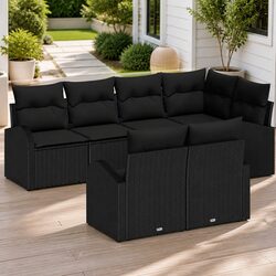 Garden Sofa Set 7 Piece Outdoor Sectional Modular Black Poly Rattan with