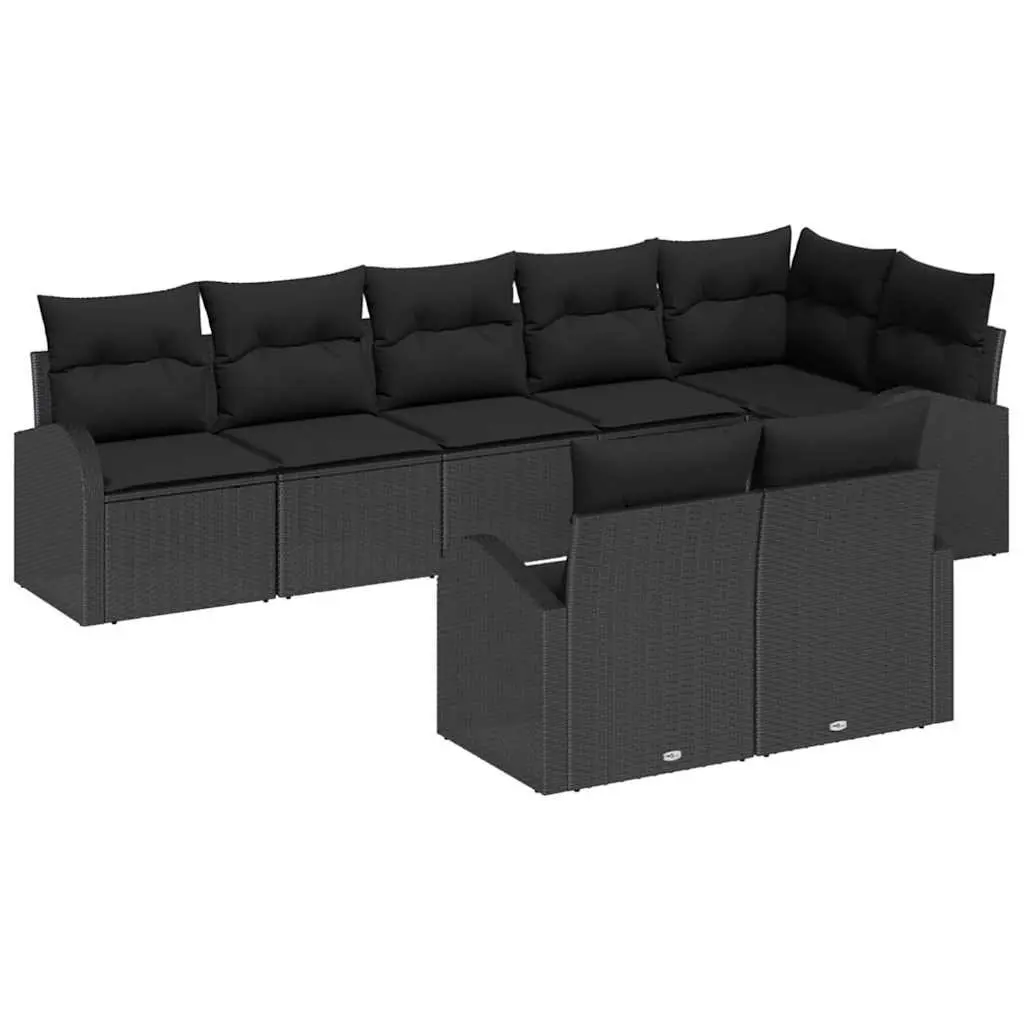 Garden Sofa Set 8pcs Modular Outdoor Furniture Black Poly Rattan Sectional with