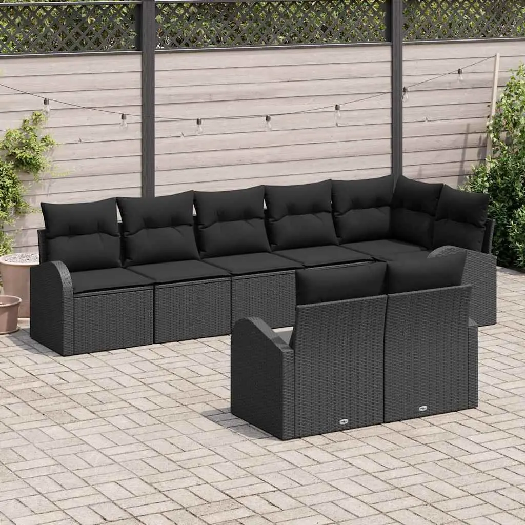 Garden Sofa Set 8pcs Modular Outdoor Furniture Black Poly Rattan Sectional with