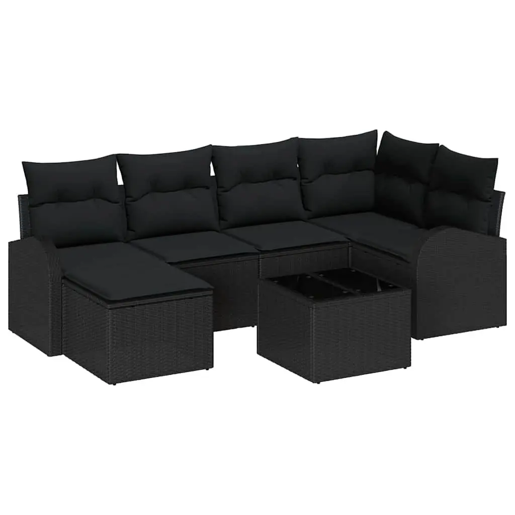 Modular Outdoor Sofa Set 7 Pieces Poly Rattan Black with Storage Cushions