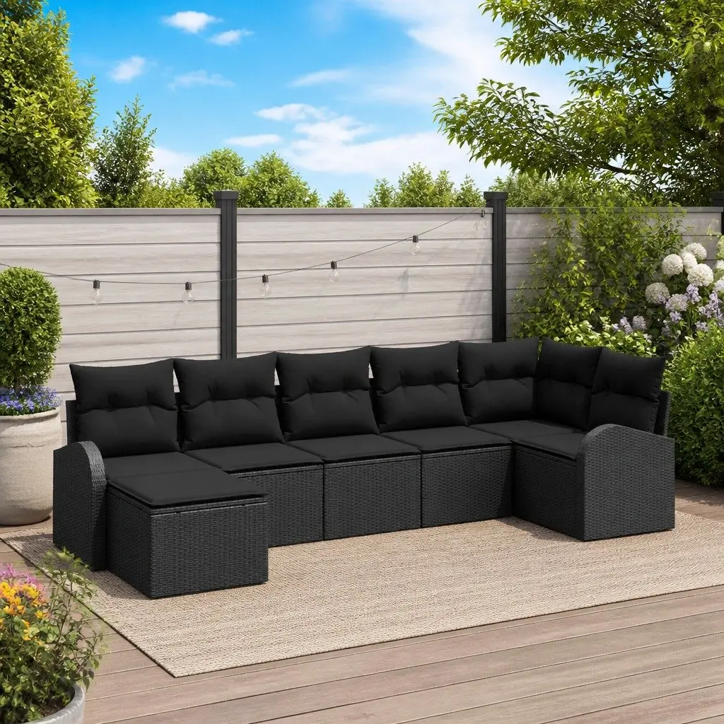 Outdoor Sofa Set Poly Rattan 7 Piece Modular Garden Furniture Black