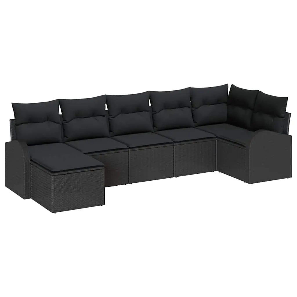 Outdoor Sofa Set Poly Rattan 7 Piece Modular Garden Furniture Black