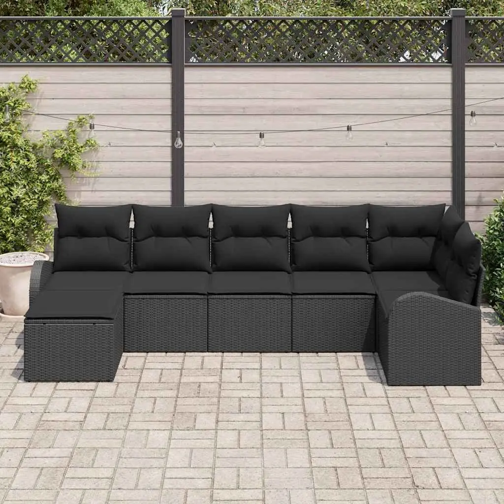 Outdoor Sofa Set Poly Rattan 7 Piece Modular Garden Furniture Black