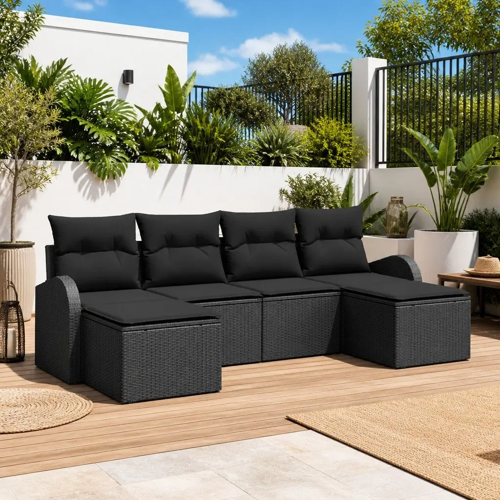 Outdoor Sofa Set Modular Poly Rattan 6 Piece Black