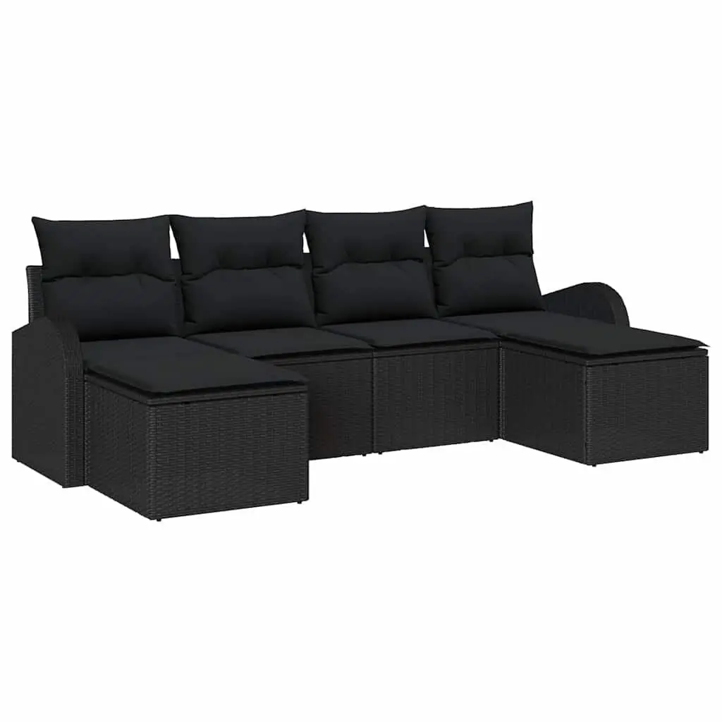 Outdoor Sofa Set Modular Poly Rattan 6 Piece Black