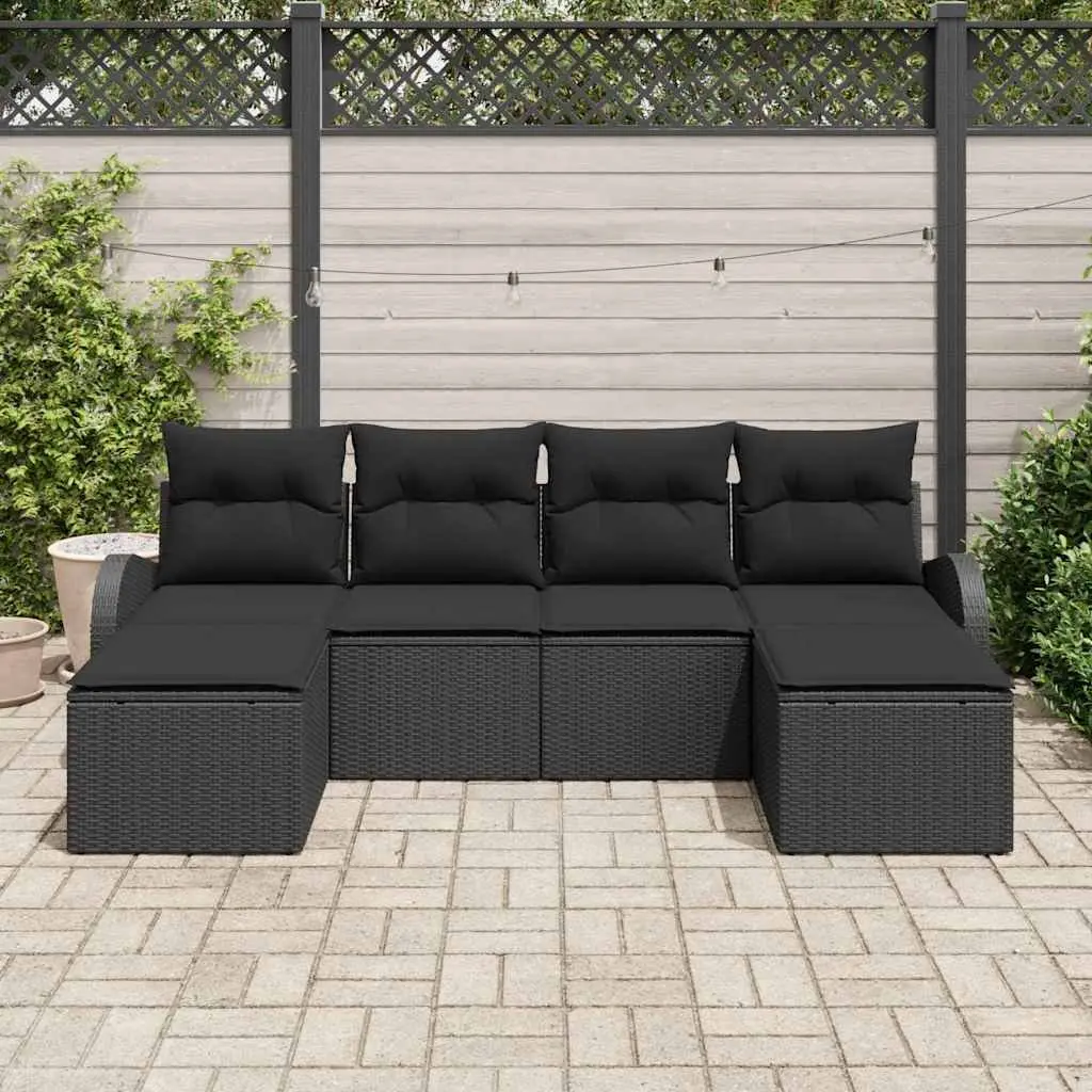 Outdoor Sofa Set Modular Poly Rattan 6 Piece Black