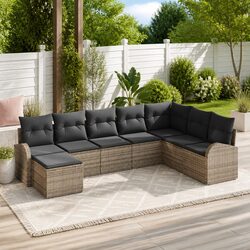 Outdoor Garden Sofa Set 8 Pcs Grey Poly Rattan Modular Sectional with Storage