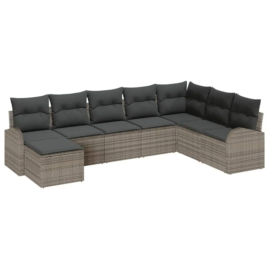 Outdoor Garden Sofa Set 8 Pcs Grey Poly Rattan Modular Sectional with Storage