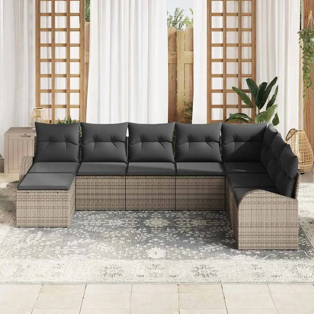 Outdoor Garden Sofa Set 8 Pcs Grey Poly Rattan Modular Sectional with Storage