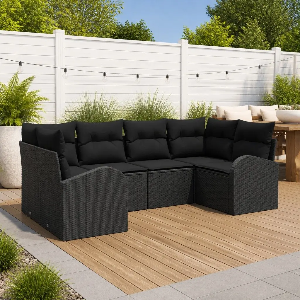 Garden Sofa Set Poly Rattan 6 Pieces Black Outdoor Furniture Patio Lounge