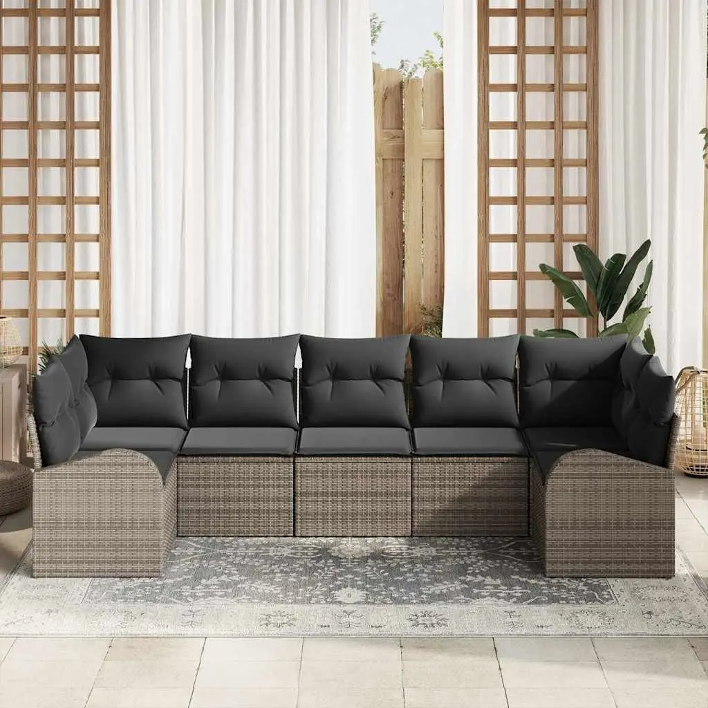 Garden Sofa Set 7 Piece Outdoor Furniture Grey Poly Rattan Lounge with Cushions