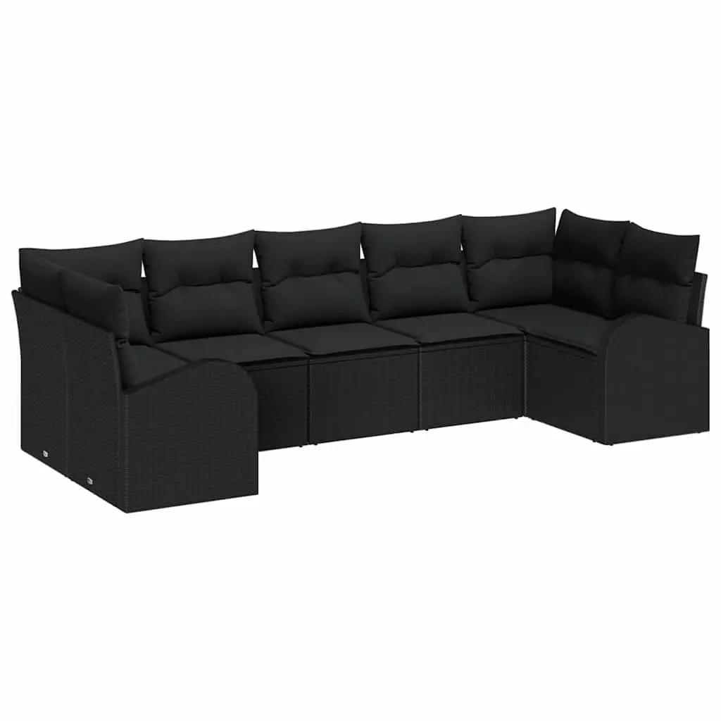 Outdoor Furniture Set Poly Rattan Black 7 Pieces with Cushions Suitable for Garden Patio and Deck