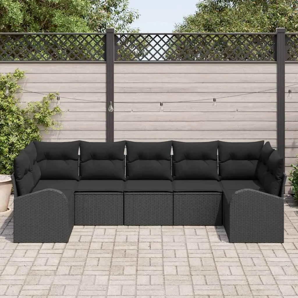 Outdoor Furniture Set Poly Rattan Black 7 Pieces with Cushions Suitable for Garden Patio and Deck