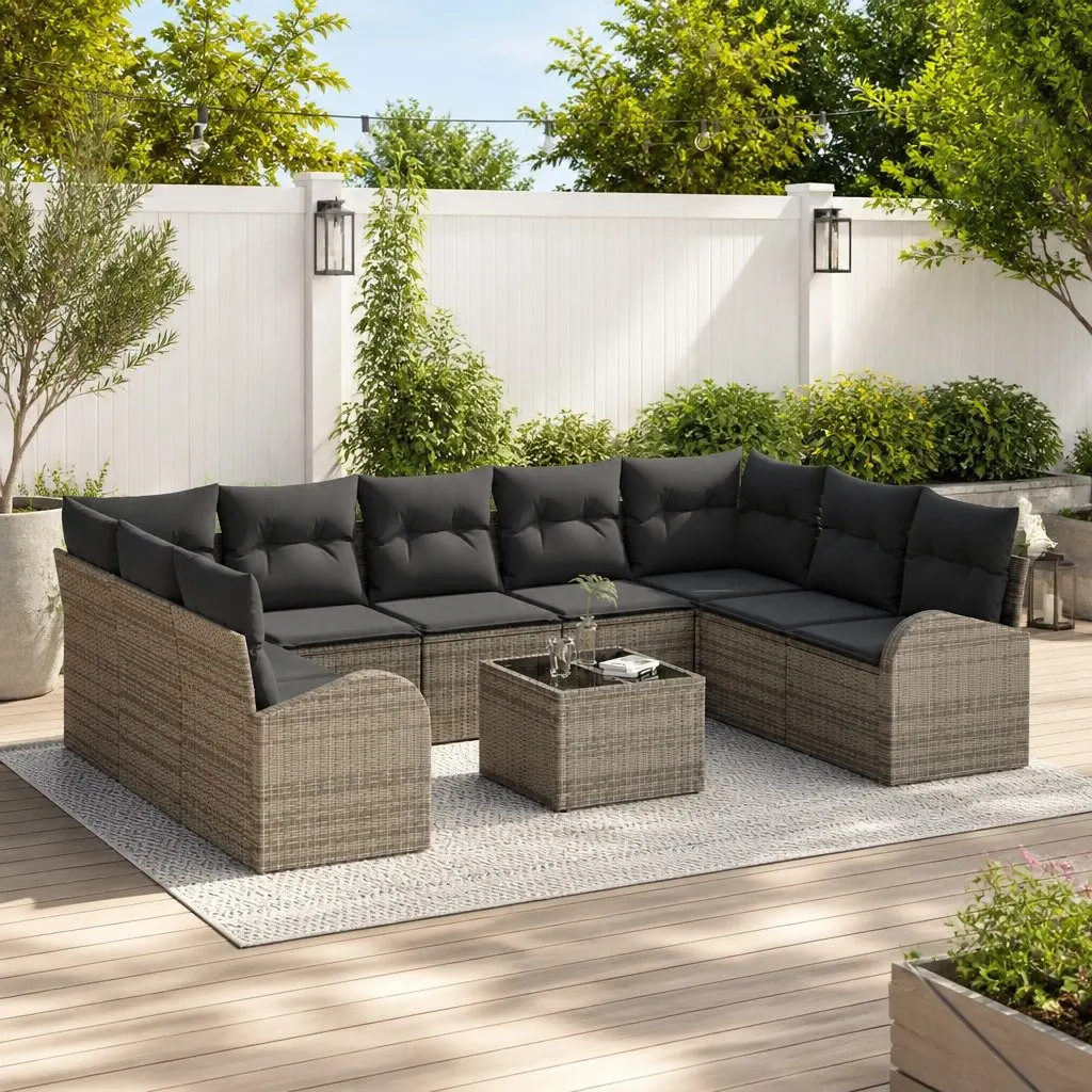 Garden Sofa Set Modular Outdoor Furniture 10 Piece Grey Poly Rattan Patio Lounge