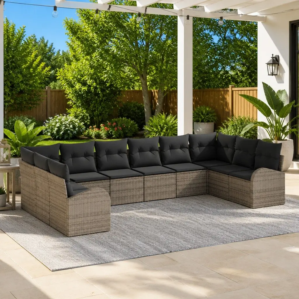 Outdoor Garden Sofa Set Poly Rattan Modular 10 Pieces Grey