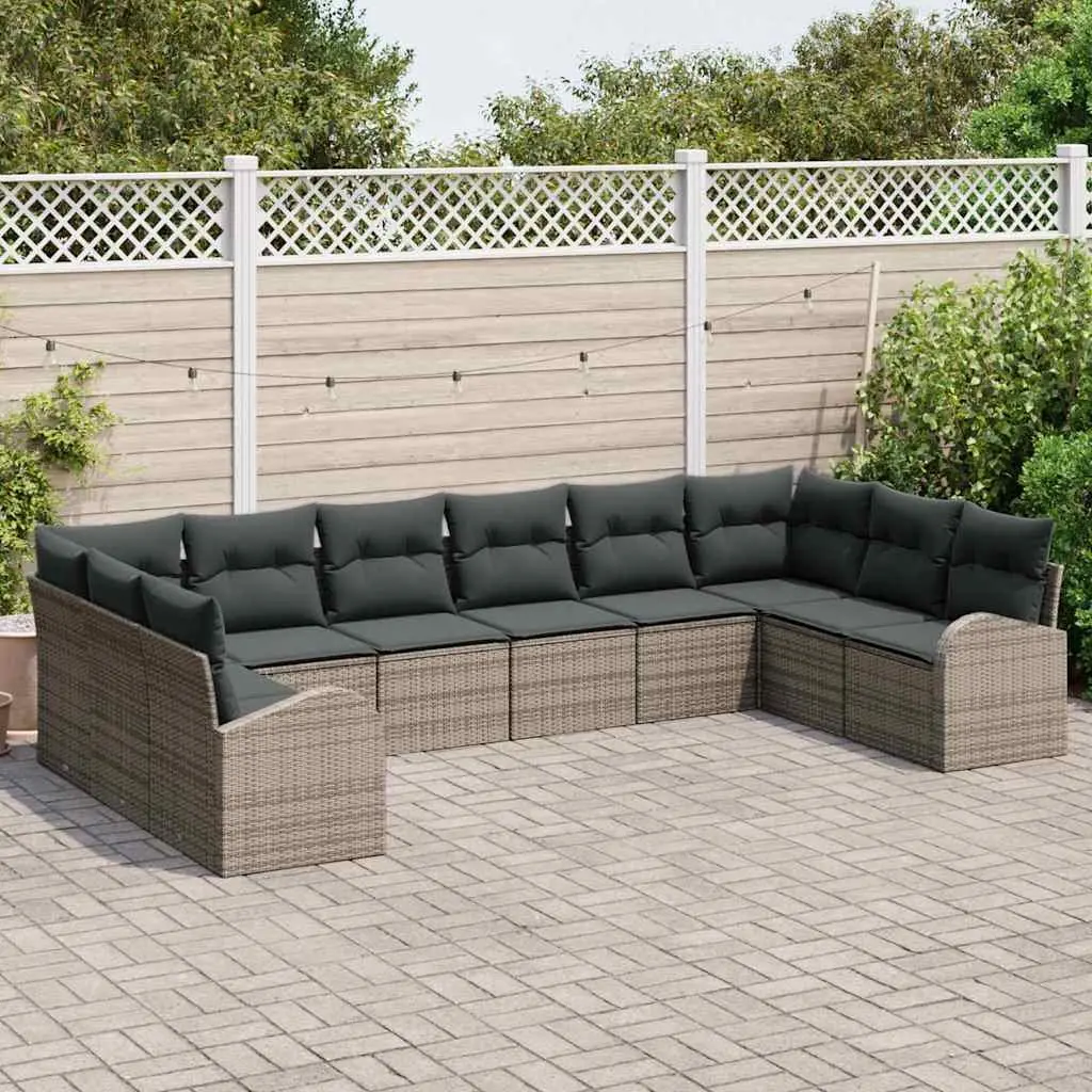 Outdoor Garden Sofa Set Poly Rattan Modular 10 Pieces Grey