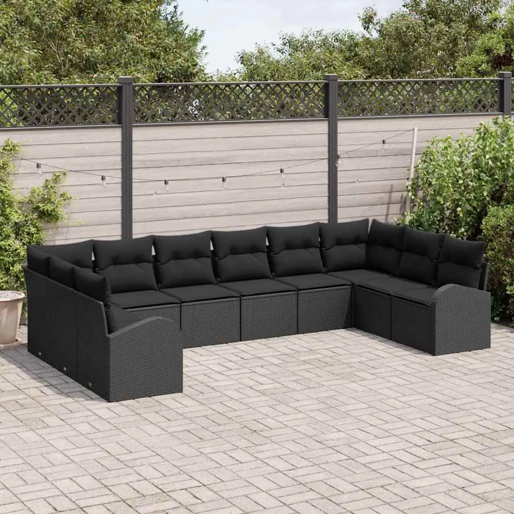 Outdoor Garden Sofa Set 10 Piece Modular Black Poly Rattan Patio Seating with
