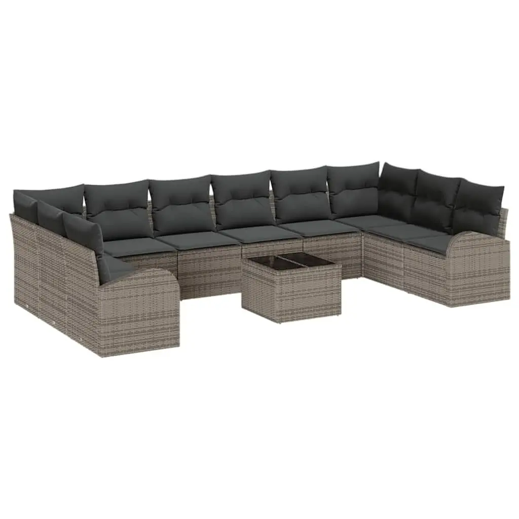Outdoor Sofa Set 11 Piece Modular Poly Rattan Light Grey Patio Seating