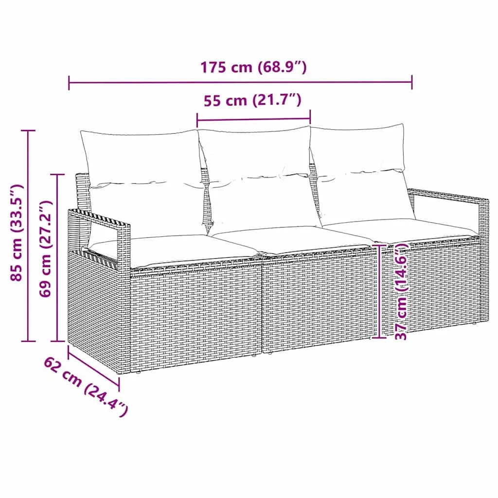 Outdoor Garden Sofa Set Poly Rattan 3 Piece Grey Patio Seating Lounge Furniture