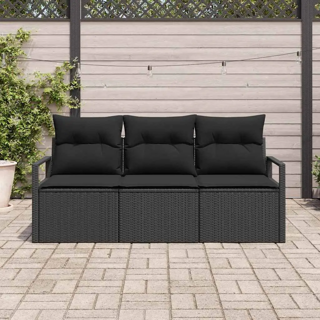 3 Piece Outdoor Garden Sofa Set Black Poly Rattan with Cushions