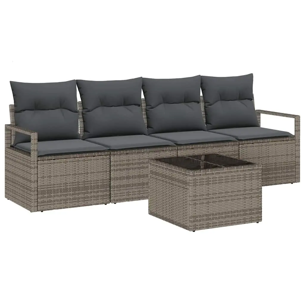 Outdoor Sofa Set Poly Rattan 5 Pieces Grey Garden Furniture