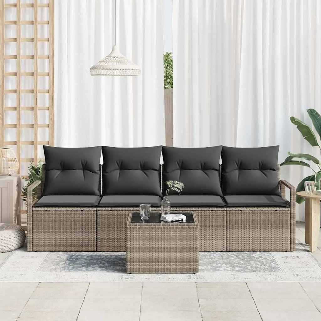 Outdoor Sofa Set Poly Rattan 5 Pieces Grey Garden Furniture
