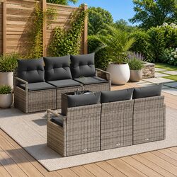 Outdoor Garden Sofa Set 7 Pieces Grey Poly Rattan Modular Patio Seating with