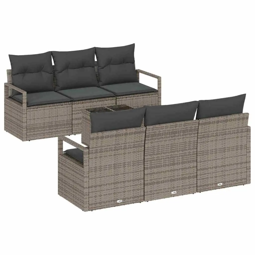 Outdoor Garden Sofa Set 7 Pieces Grey Poly Rattan Modular Patio Seating with