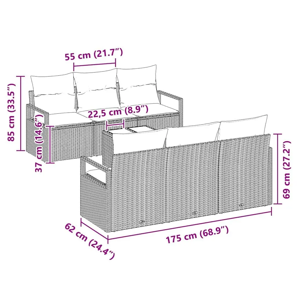 Outdoor Garden Sofa Set 7 Pieces Grey Poly Rattan Modular Patio Seating with