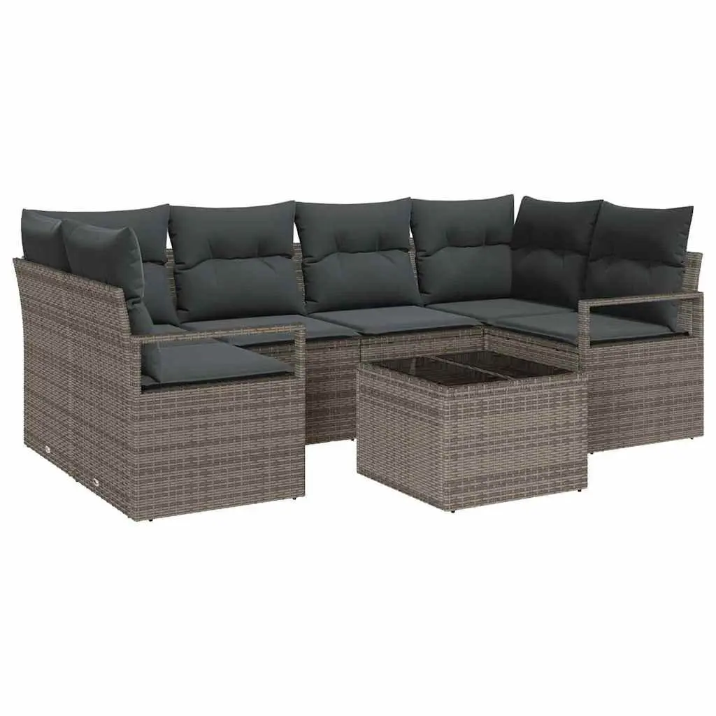 Outdoor Garden Sofa Set 7 Pieces Modular Grey Poly Rattan Steel Glass Patio